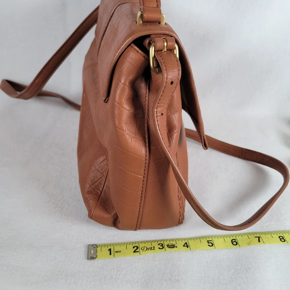 Vince Camuto Womens Satchel Erela Croc Embossed Leather Brown Crossbody Handbag